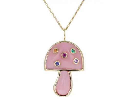 Brent Neale Pink Opal and Sapphire Mini Mushroom Necklace - Squash Blossom Vail