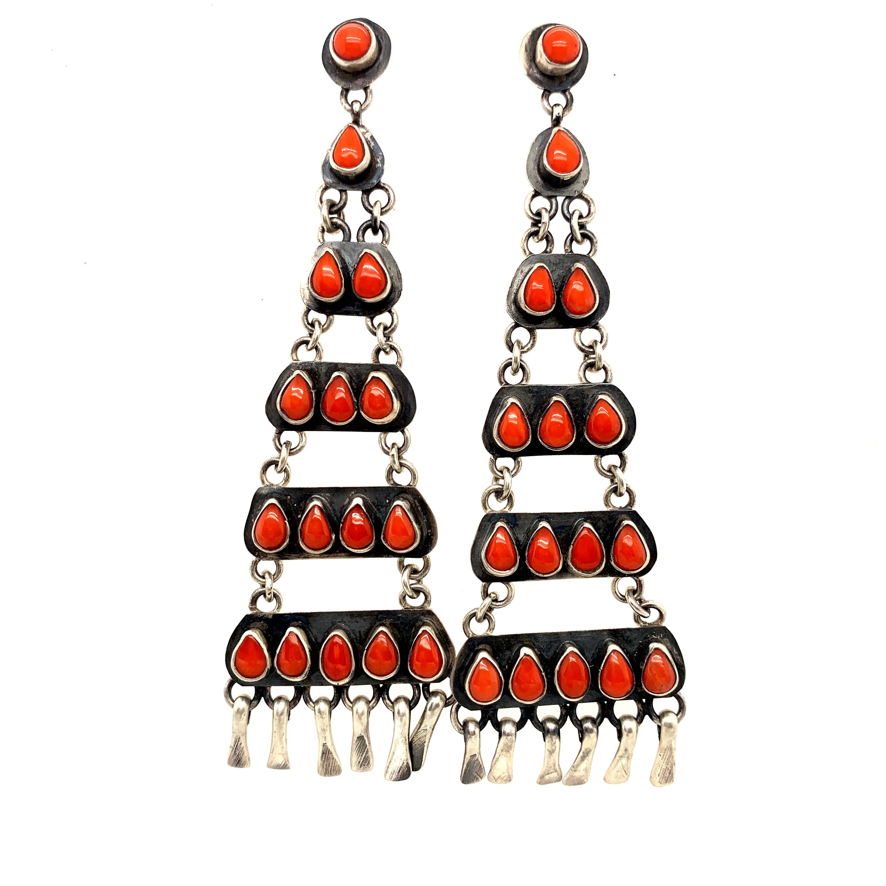 Coral chandelier Earrings - Squash Blossom Vail