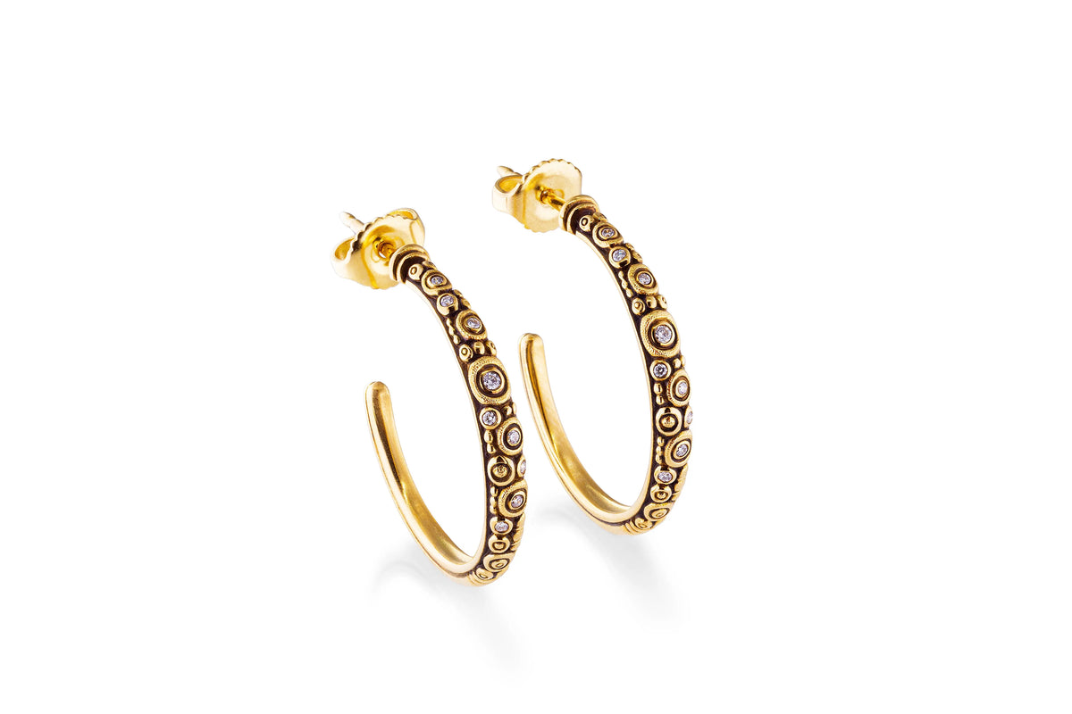 18k gold and diamond hoop earrings (3x25mm)  Details: .1 cttw of white diamonds Designed by Alex Sepkus
