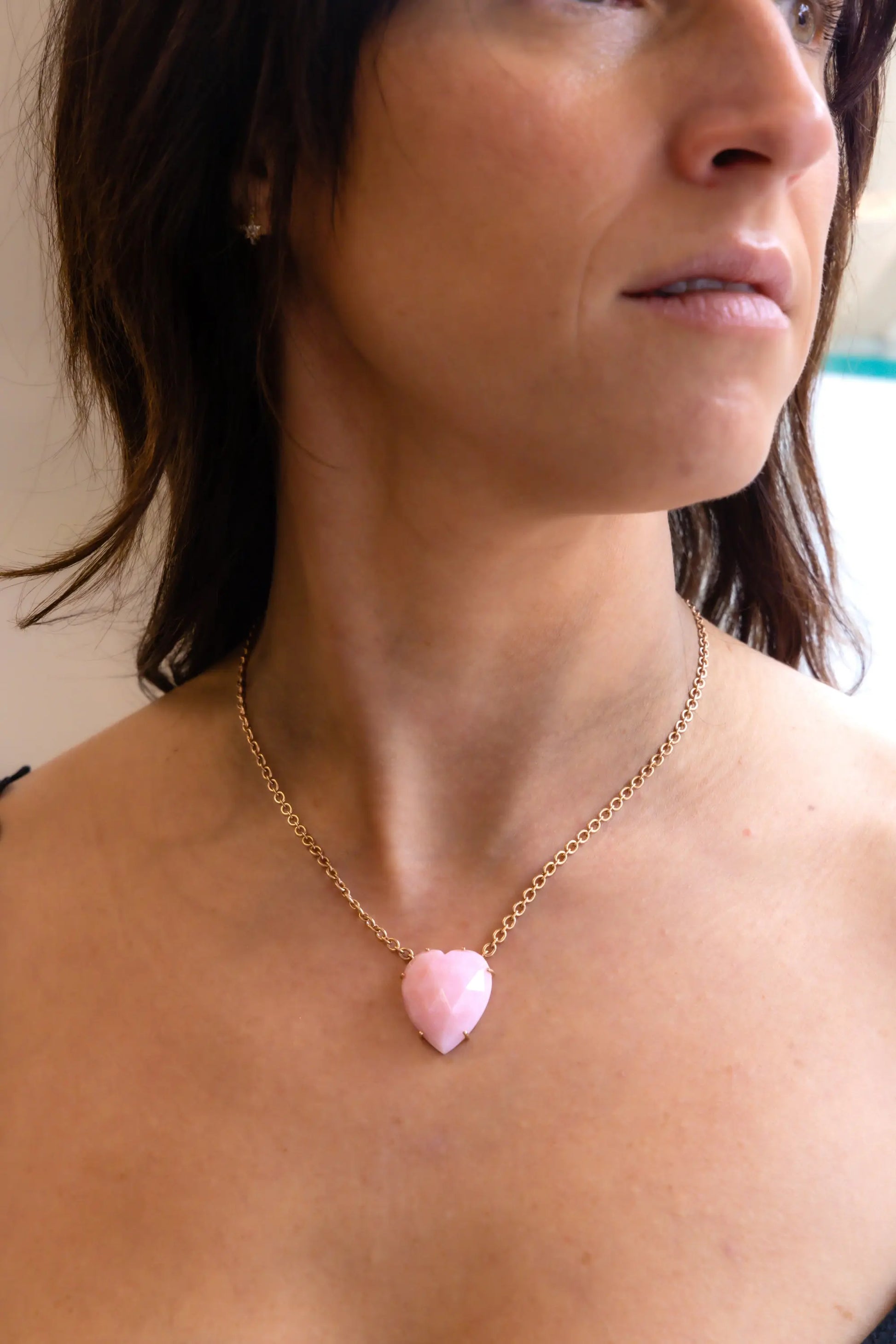 One of a kind pink opal heart neckalce - Squash Blossom Vail