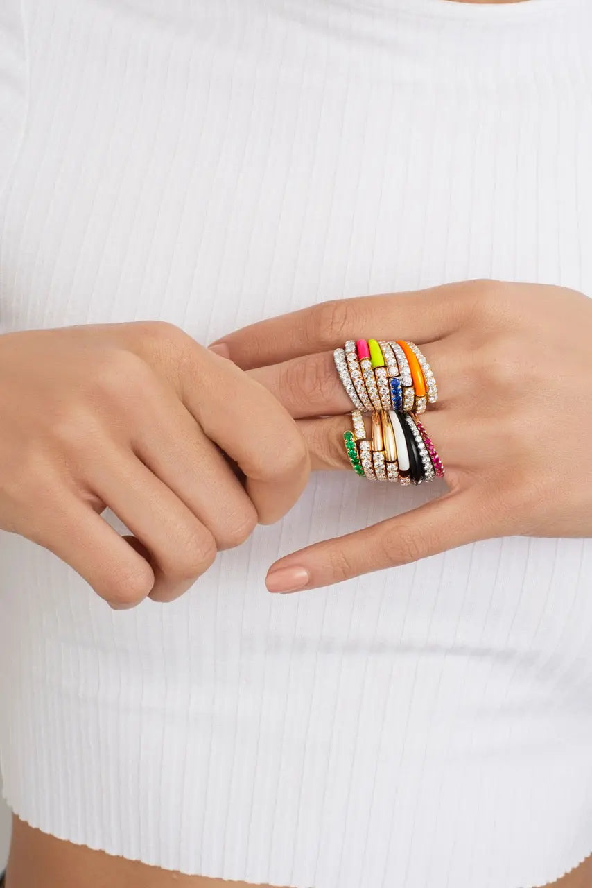 LOLA PINKY RING (Enamel: White) - Squash Blossom Vail