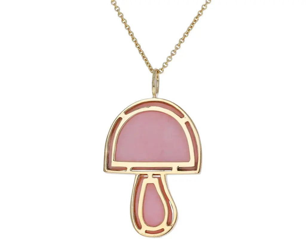 Brent Neale Pink Opal and Sapphire Mini Mushroom Necklace - Squash Blossom Vail