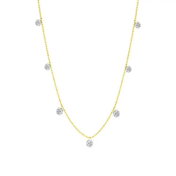 Small Floating Diamond Necklace in Yellow Gold - Squash Blossom Vail