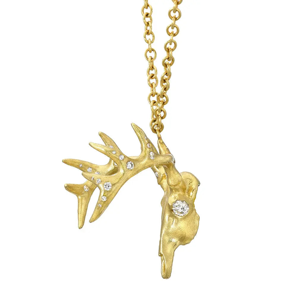 “Georgie” Deer Skull Necklace - Squash Blossom Vail