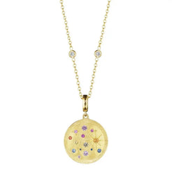 18K Yellow Gold Galaxy Medallion with .54ct of Multicolor Sapphires  Designed by Penny Preville  Chain is not included