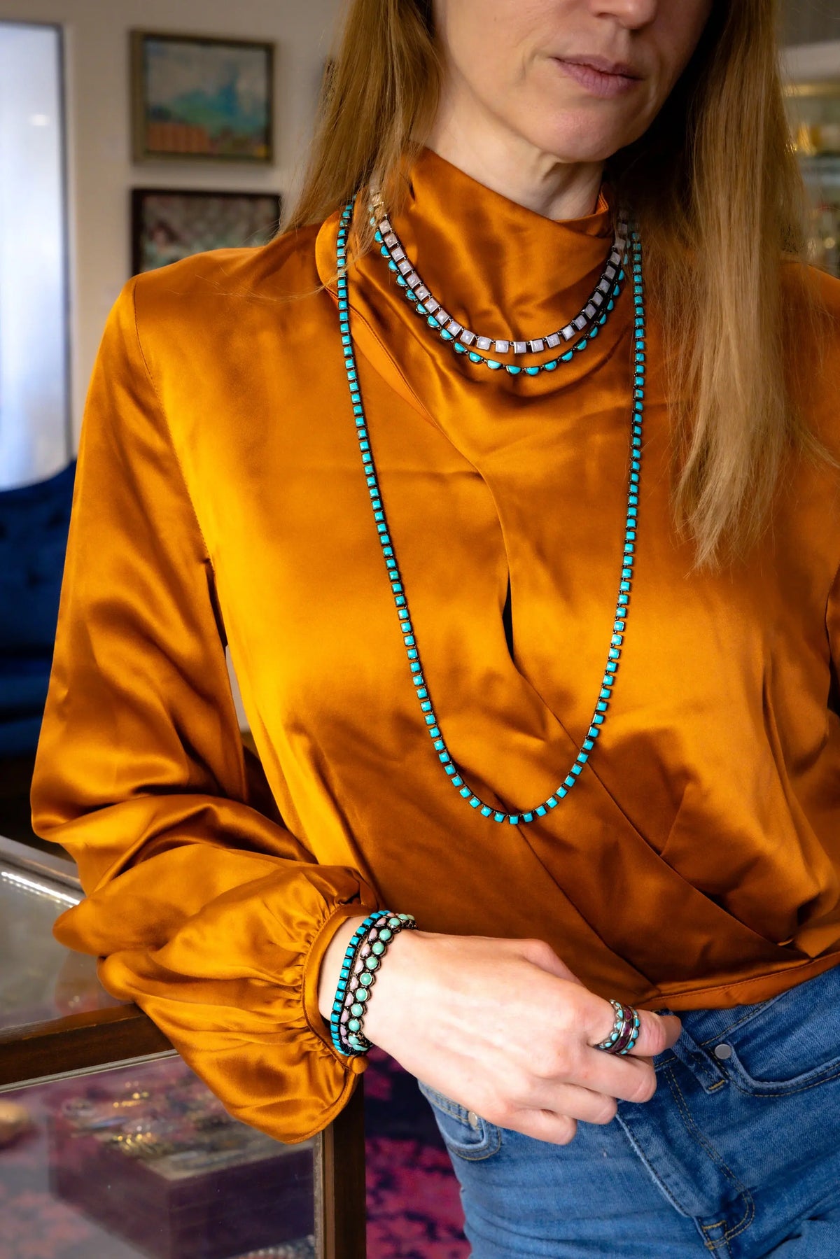 Riviere Tile Rainbow Moonstone necklace - Squash Blossom Vail