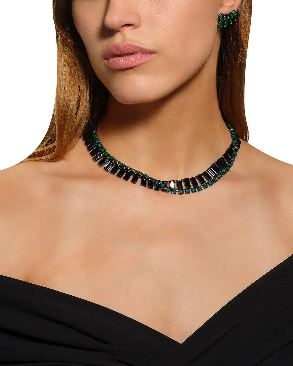 Macy's Black Spinel Rondelle Bead Statement Necklace (58-1/8 ct. t.w.) in  Sterling Silver, 16