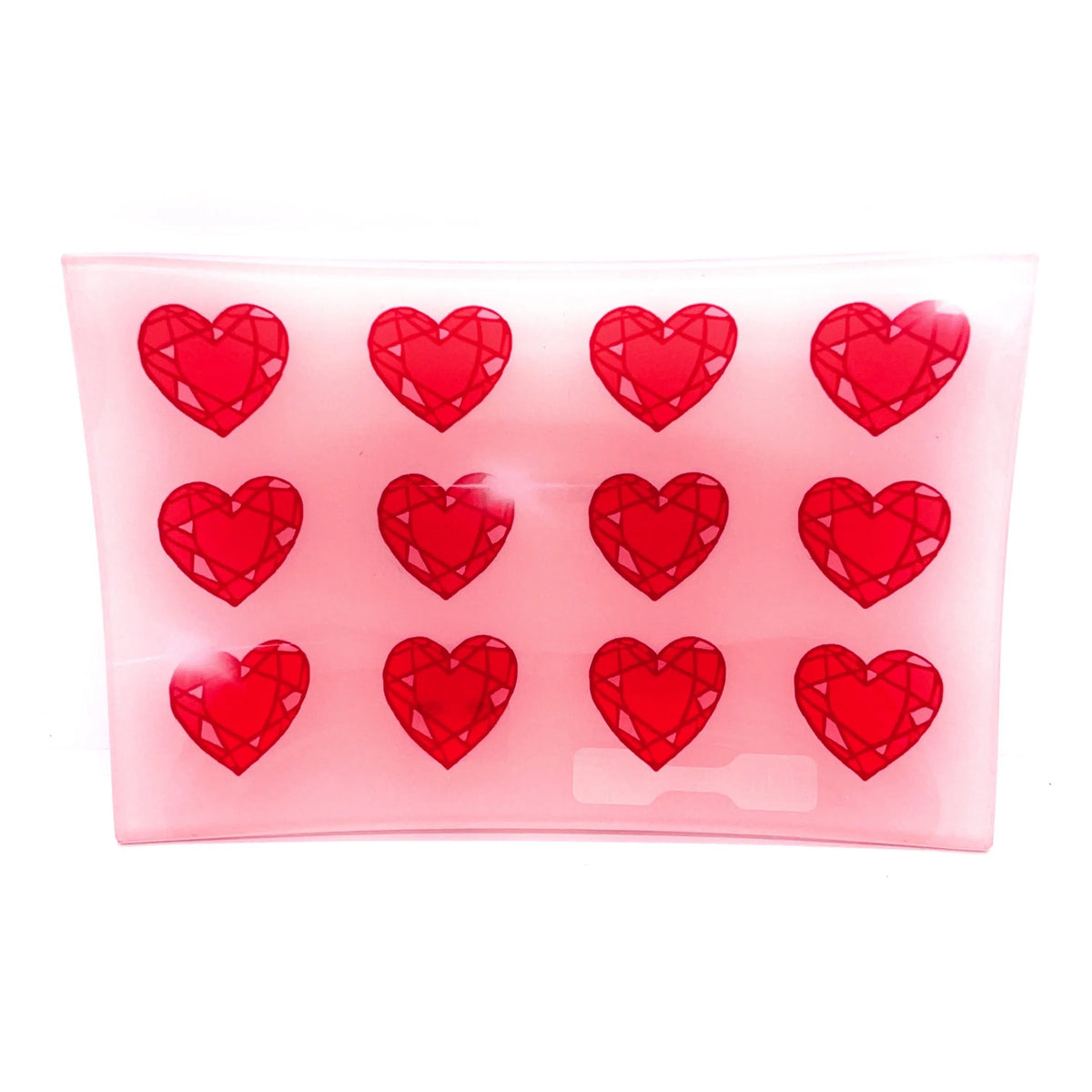 The red heart dish is full of love. It also holds your special treasures.  This glass handmade jewelry tray is great alone or paired with your favorite jewels.  Made by Lisa Bayer and size 5x7.  100% glass