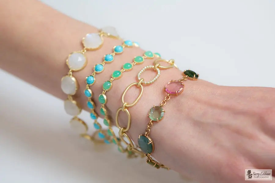 Large Rose Cut Moonstone Link Bracelet - Squash Blossom Vail