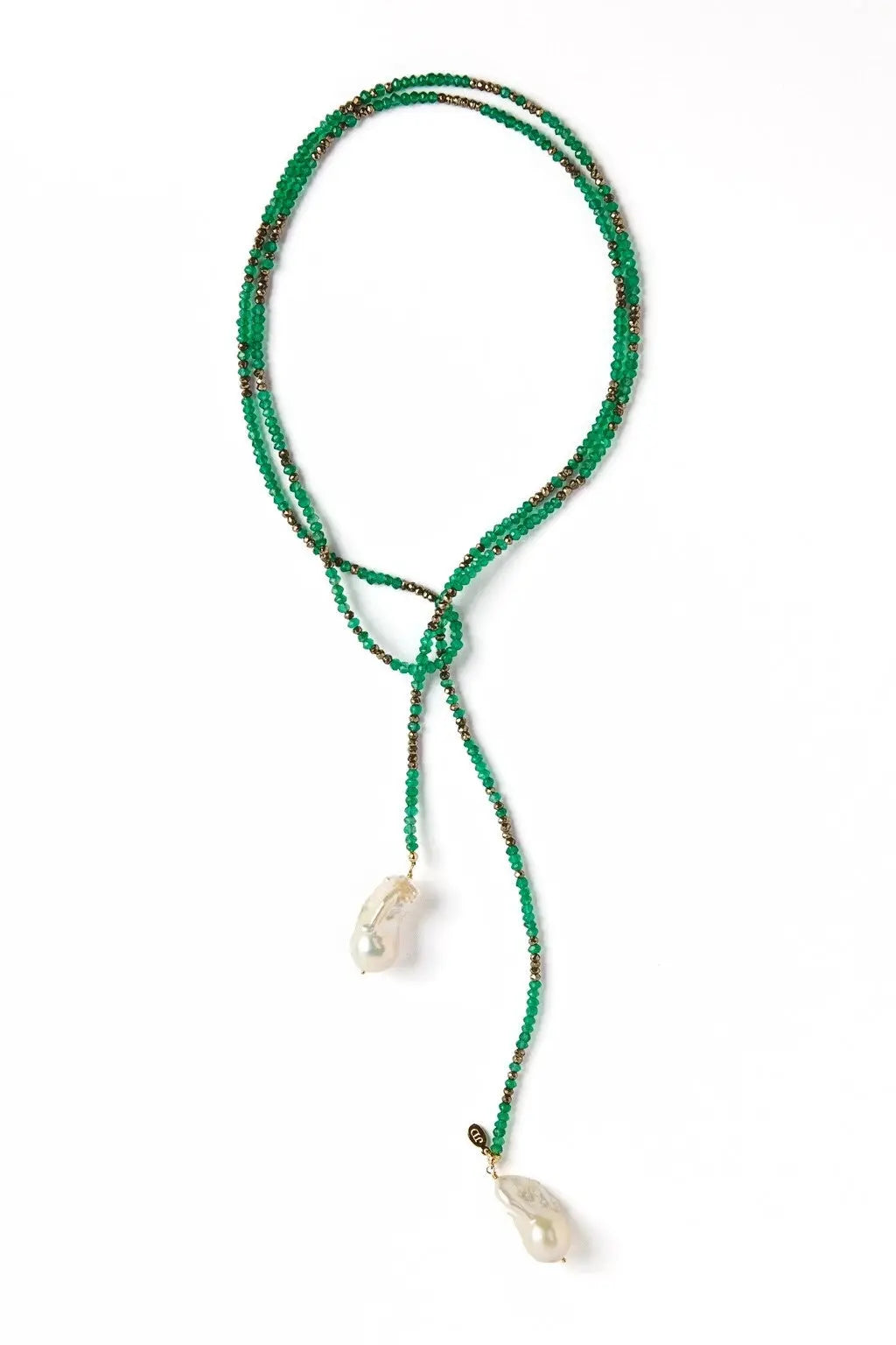 Green Onyx and Pyrite Ombre Classic Gemstone Lariat - Squash Blossom Vail