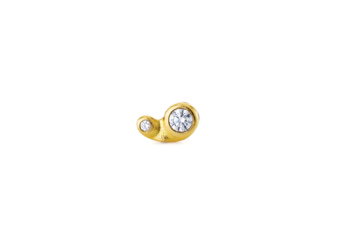 18k yellow gold and diamond &quot;Flora&quot; studs. Sold as a single   Details: 2 white diamonds .11ct designed by Alex Sepkus and made in NYC