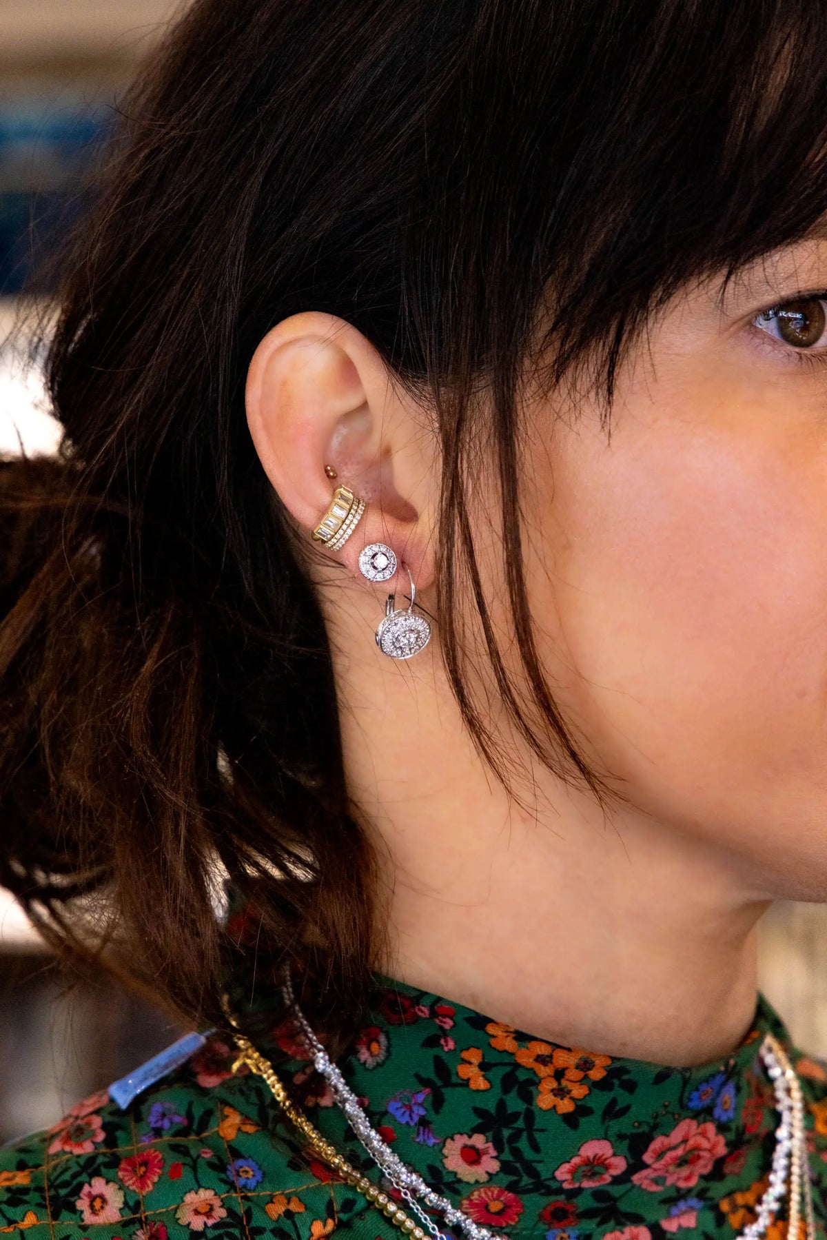 Round Engraved Diamond Stud Earrings - Squash Blossom Vail