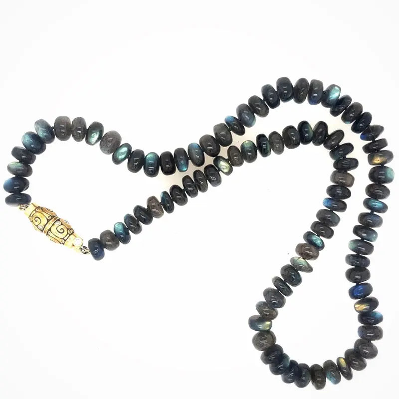 Alex Sepkus One of a Kind Labradorite Beaded Necklace with "Seashell" Clasp - Squash Blossom Vail