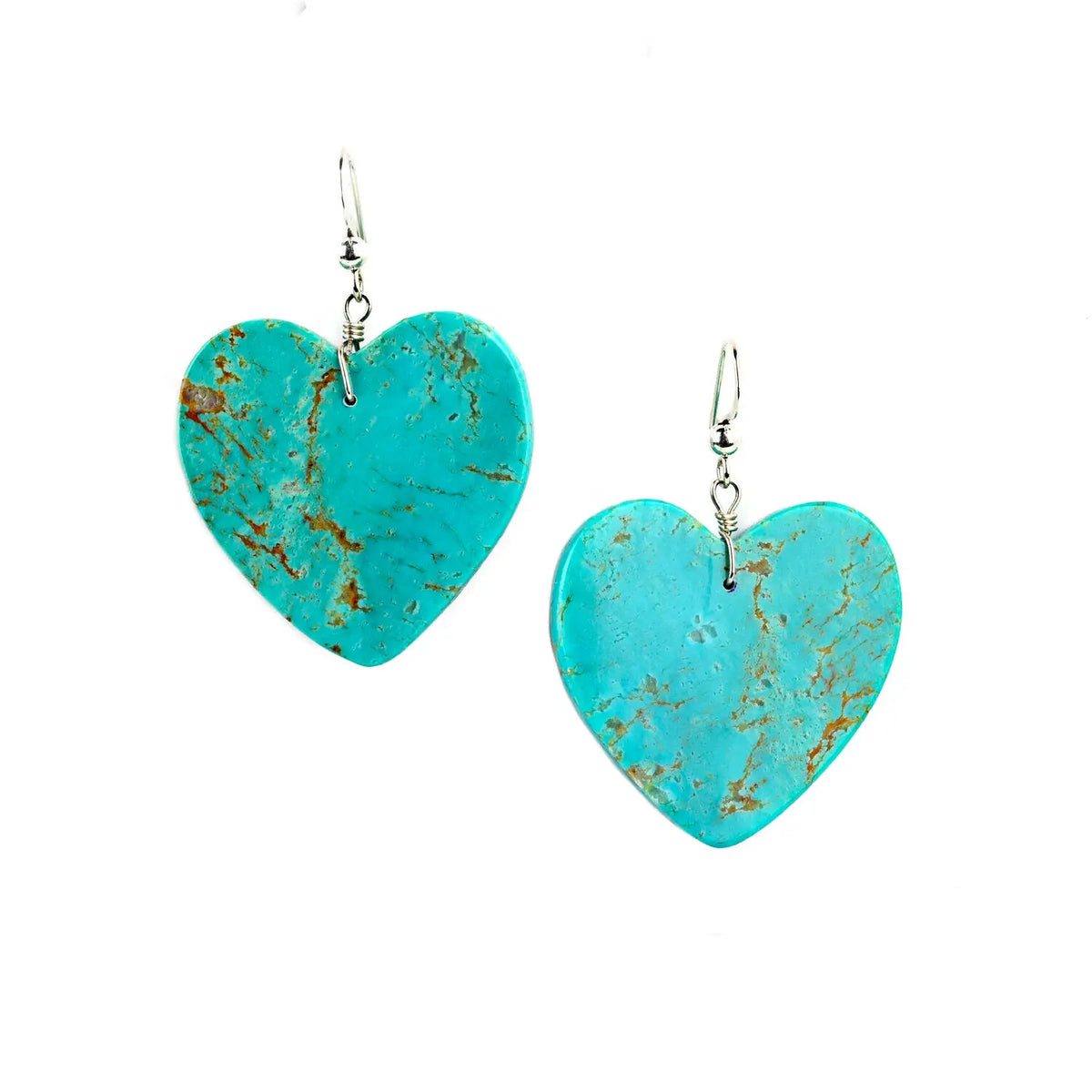 Turquoise Heart Slab Earrings - Squash Blossom Vail