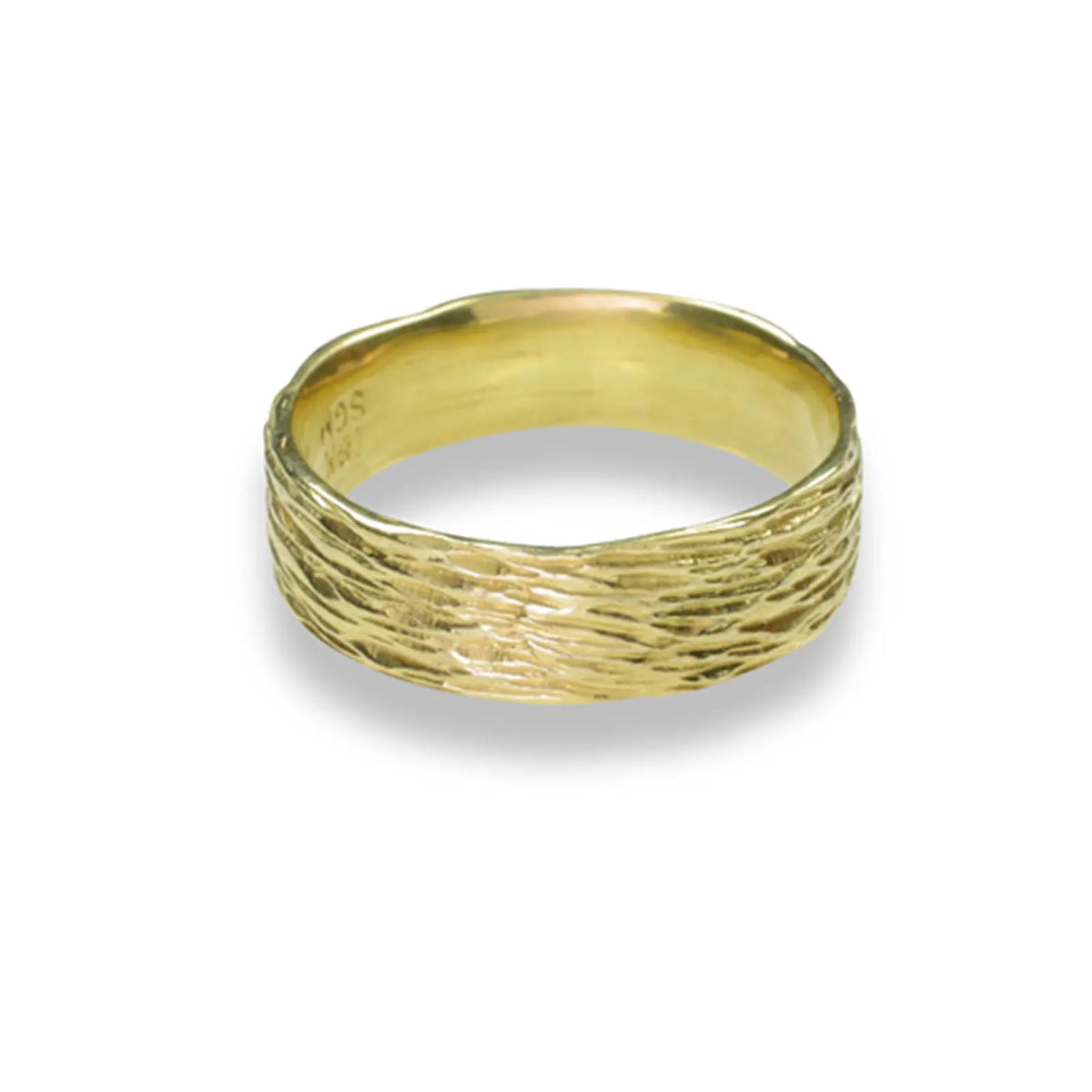 18K Yellow Gold Pebble Band  Measures 6.75mm wide.  Size 10  If you need a different size, please email shop@sbvail.com.   Designed by Sarah Graham Metalsmith