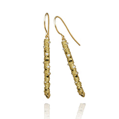 Aspen Stick Layered Earrings on Wire with .10 ct white diamonds in 18 K gold with oxidized silver inner
