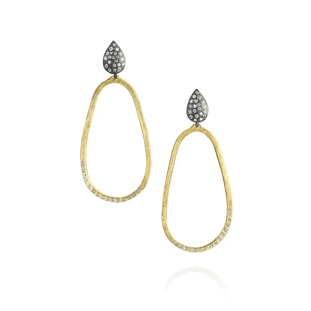 Yellow Gold and SS Earrings Designed by Todd Reed. Made in Colorado18k yellow gold and sterling silver Earrings with white brilliants diamonds .365cttw. Post and Nut Closure.  Length: 1.6 inches  Designed by Todd Reed. Handmade in Colorado.
